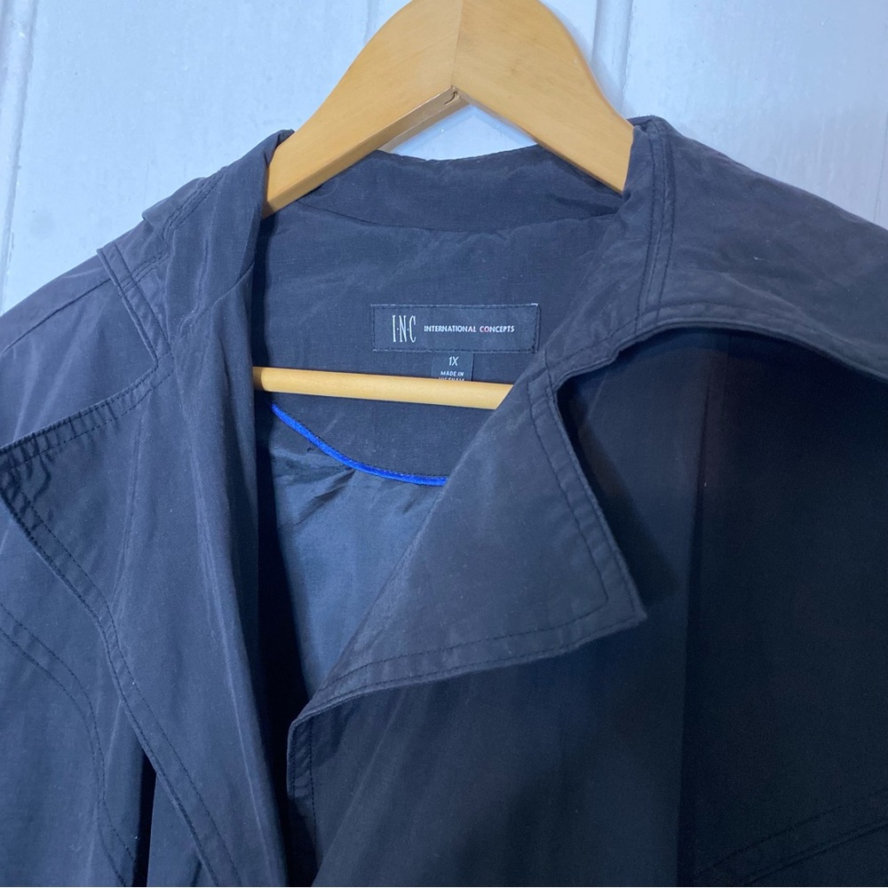 VINTAGE INC INTERNATIONAL CONCEPTS size 1X casual cropped waist tie trench coat - Picture 8 of 10